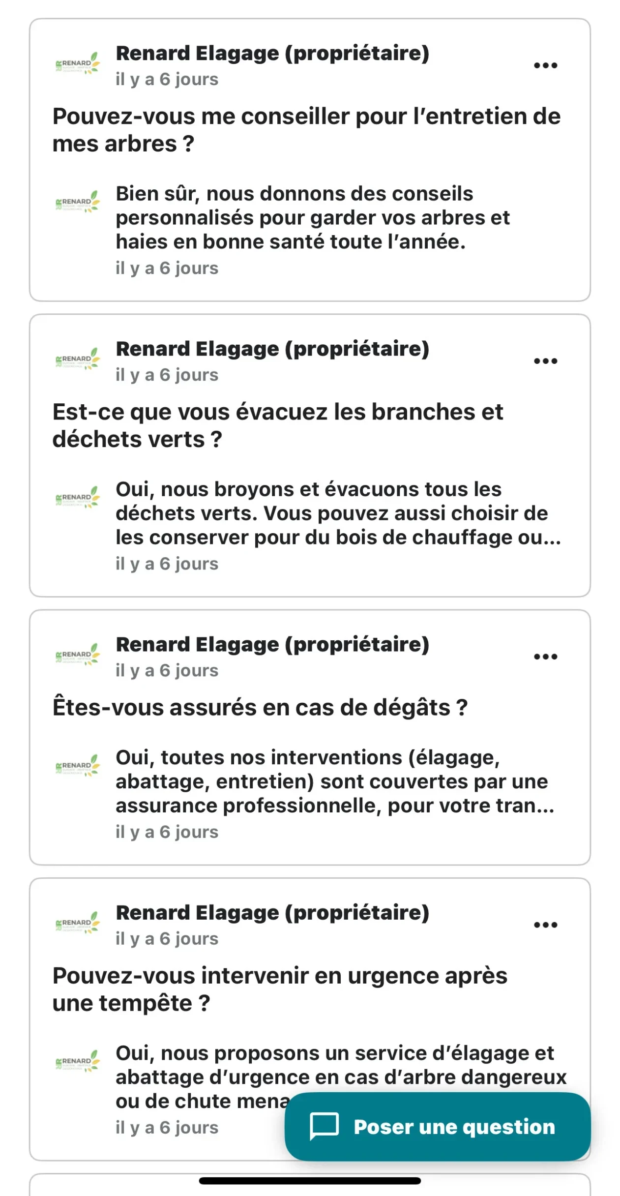 Intégration d’une FAQ optimisée par un expert Google My Business Exemple de FAQ ajoutée par un consultant Google My Business sur une fiche locale